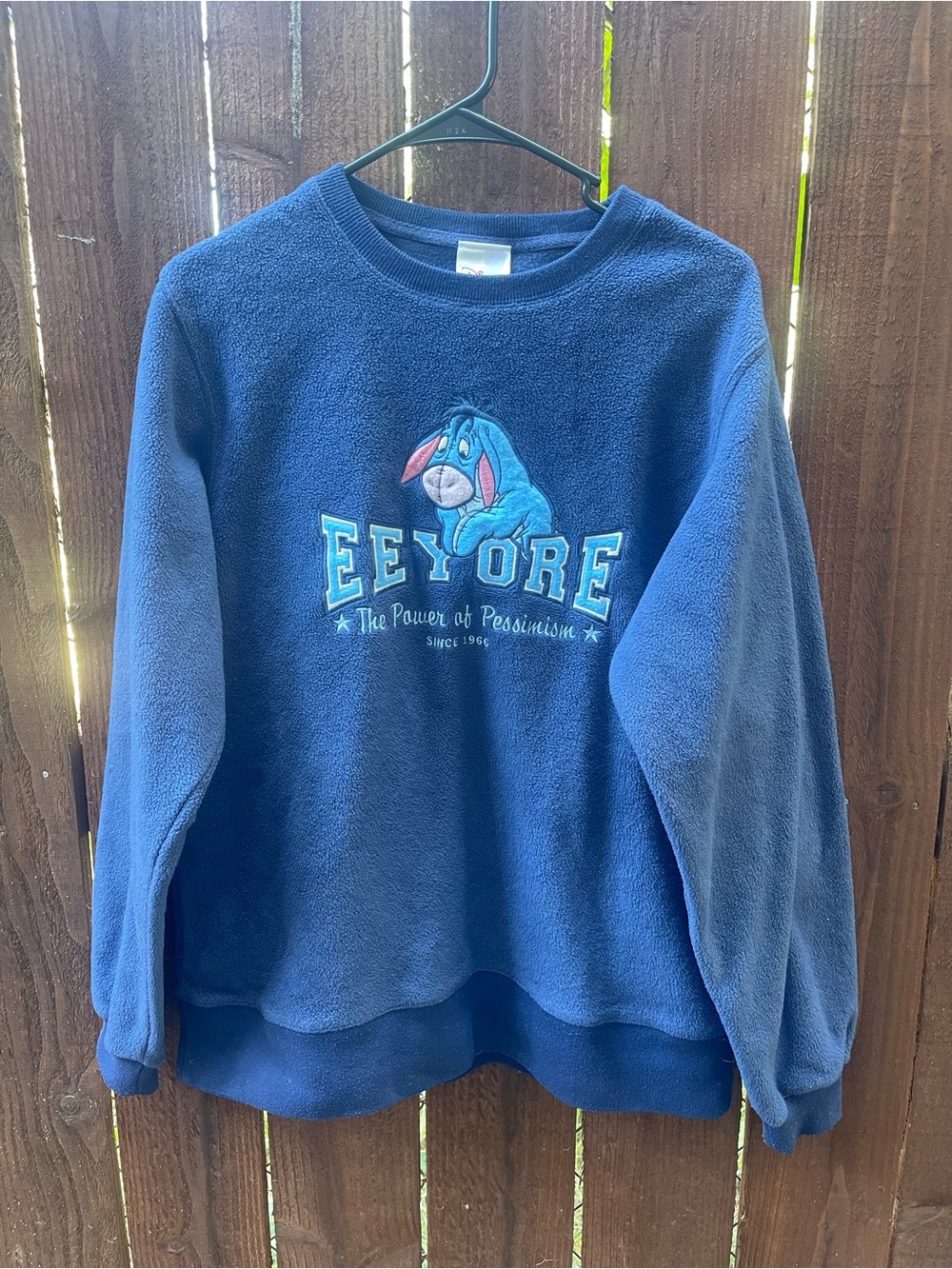 Vintage 90s Disney Store Eeyore "Power Of Pessimism" Navy Fleece Sweater S